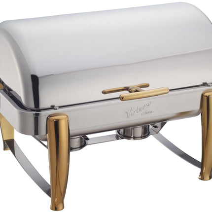 Winco 101A Virtuoso 8 Qt. Full Size Roll Top Gold Trim Chafer