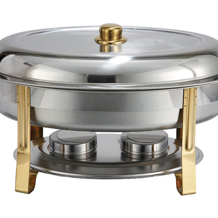 Winco 202 Malibu 6 Qt. Stainless Steel Oval Chafer with Gold Accents