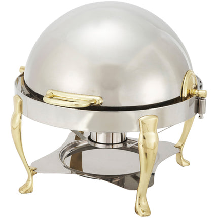 Winco 308A Vintage 6 Qt. Stainless Steel Round Chafer with Gold Accents