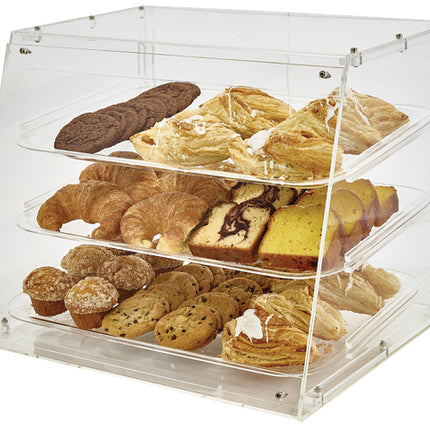 Winco ADC-3 Countertop 3-Tray 21" Wide Clear Acrylic Bakery Display Case With Rear Door