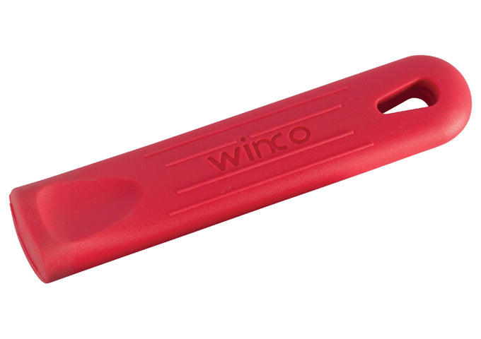 Winco FPT3-14, 14-Inch 3-Ply Fry Pan with Red Silicone Sleeve