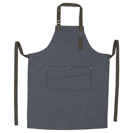 Winco BA-3327B Blue 33 1/2" L x 27" W Signature Chef Poly-Cotton Mid-Weight Bib Apron With 1 Thermometer/Pen Pocket And 8 Waist Pockets