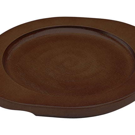 Winco CAST-6UL Round 7 3/4" x 8 1/4" Wood Underliner With Dual Contoured Handles For CAST-6 FireIron Skillets