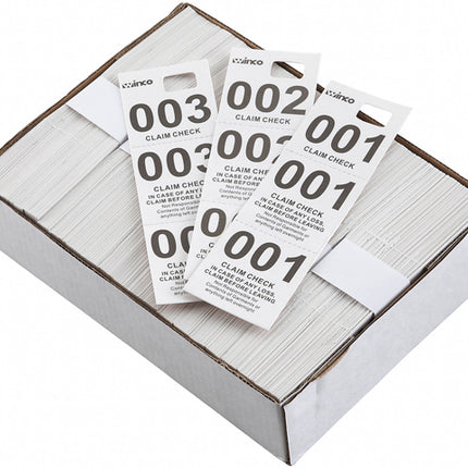 Winco CCK-5WT White 3 Part Paper Coat Room Check - 500/Box