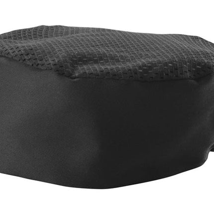 Winco CHPB-3BX Signature Chef Black Large Ventilated Pillbox Hat With Cool Mesh Top Panel