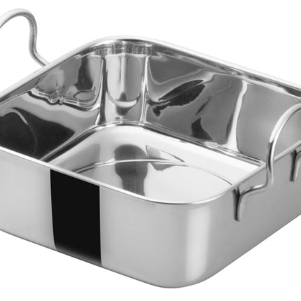 Winco DDSB-101S Stainless Steel 4-1/2" x 4-1/2" Mini Roasting Pan Serving Dish with 2 Handles