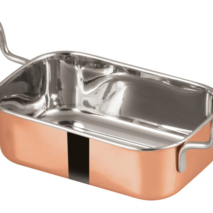 Winco DDSB-203C Copper Plated Steel 5" x 3-3/8" Mini Roasting Pan Serving Dish with 2 Handles