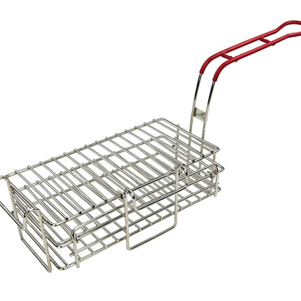 Winco FB-03 11-1/2" x 6" Rectangular Chimichanga/Burrito Fry Basket with Red Handle