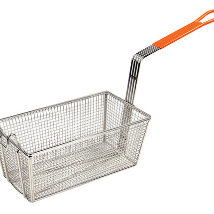 Winco FB-10 Rectangular Fry Basket with Orange Handle 12 1/8" x 5 3/8"