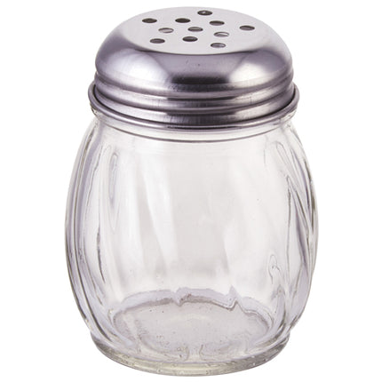 Winco G-107 6 oz. Glass Cheese Shaker with Perforated Chrome Top