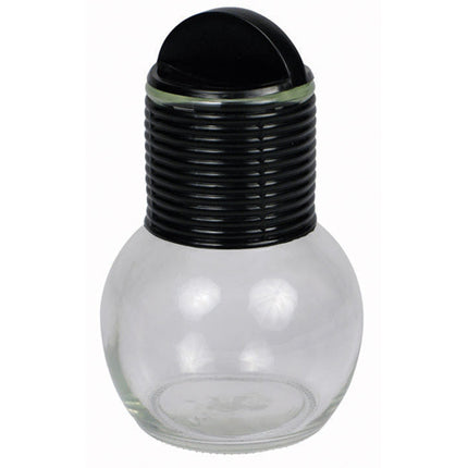 Winco GHT-10 10 oz. Glass Hottle with Black Band and Lid