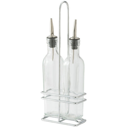 Winco GOB-16S 16 Oz. Oil and Vinegar Cruet Set with Chrome-Plated Rack