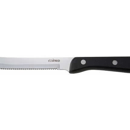 Winco K-80P 5" Jumbo Stainless Steel Steak Knife with Riveted Handle and Round Tip - 12/Pack