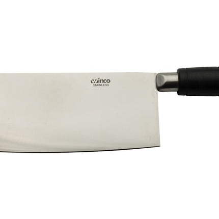 Winco KC-601 Stainless Steel 8" Chinese Cleaver with Black Handle