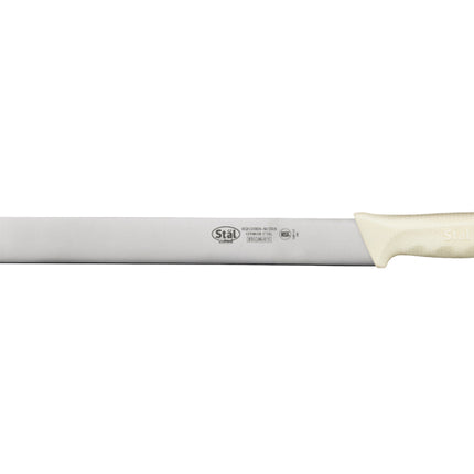 Winco KWP-122 High Carbon Steel 12" Roast Beef Slicing Knife with White Polypropylene Handle