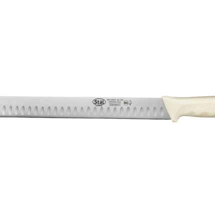 Winco KWP-123 Stal 12" High Carbon Steel Slicing Knife with White Polypropylene Handle