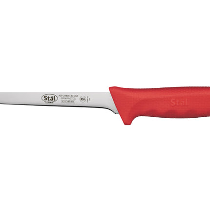 Winco KWP-61R Stäl 6" Straight Boning Knife with Red Handle