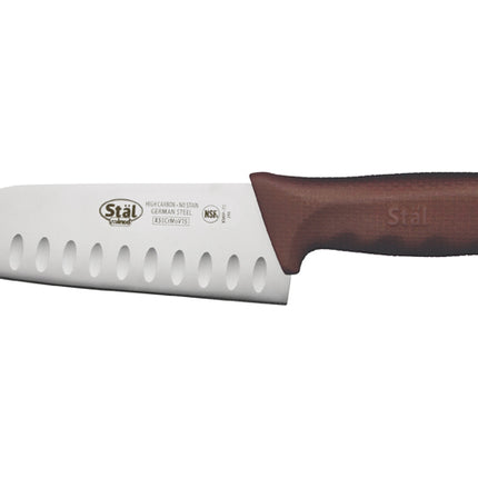 Winco KWP-70N Stäl 7" Santoku Chef Knife with Brown Handle