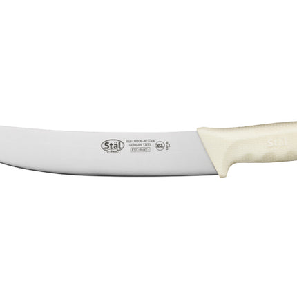 Winco KWP-90 Stäl 9-1/2" High Carbon Steel Cimeter Steak Knife with White Polypropylene Handle