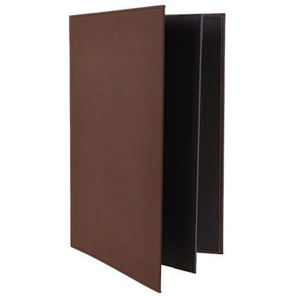 Winco LMF-814BN 8 1/2" x 14" Brown Leatherette Four Panel Menu Cover