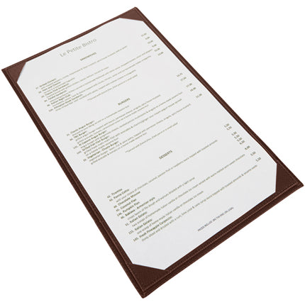 Winco LMS-814BN 8 1/2" x 14" Brown Leatherette Single Panel Menu Cover