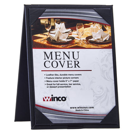 Winco LMTD-57BK 5" x 7" Black Leatherette Dual-View Table Menu Tent