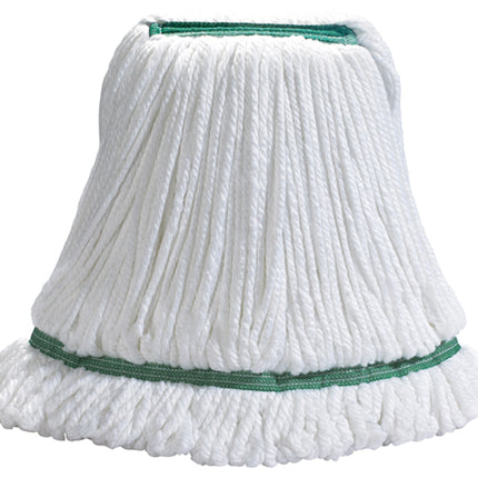 Winco MOPM-M Medium Wet Mop Head, White with Green Bands