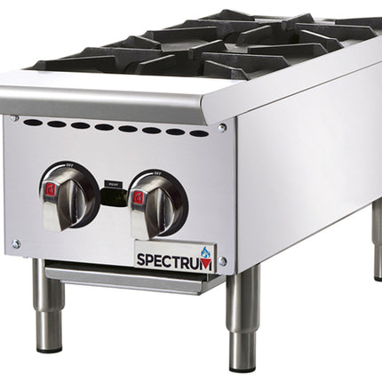 Winco NGHP-2 Spectrum Two Burner Stainless Steel Countertop Gas Hot Plate - 50,000 BTU