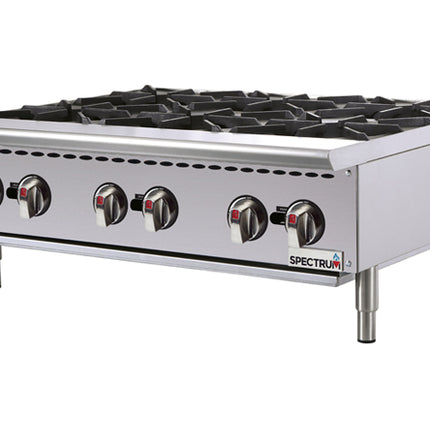 Winco NGHP-6 Spectrum Six Burner Stainless Steel Countertop Gas Hot Plate - 150,000 BTU