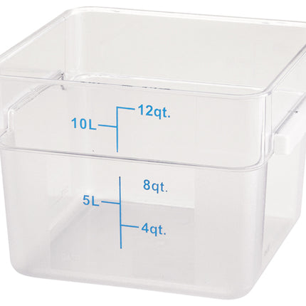 Winco PCSC-12C 12 Qt. Clear Square Polycarbonate Food Storage Container with Blue Gradations