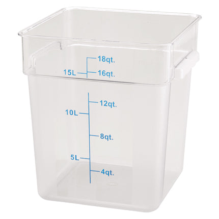 Winco PCSC-18C 18 Qt. Clear Square Polycarbonate Food Storage Container with Blue Gradations