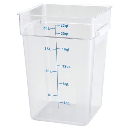 Winco PCSC-22C 22 Qt. Clear Square Polycarbonate Food Storage Container with Blue Gradations