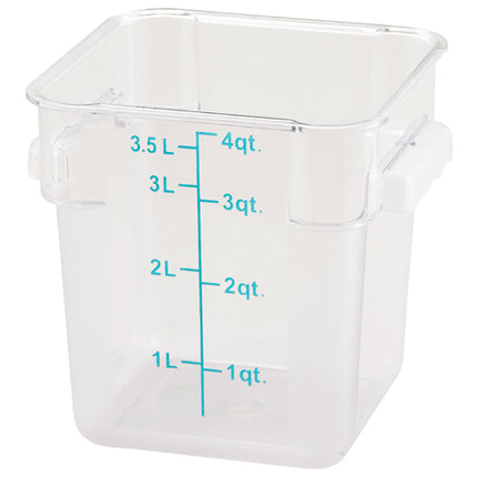 Winco PCSC-4C 4 Qt. Clear Square Polycarbonate Food Storage Container with Blue Gradations