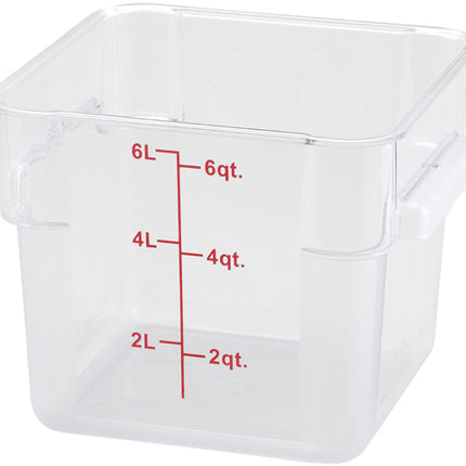 Winco PCSC-6C 6 Qt. Clear Square Polycarbonate Food Storage Container with Red Graduations