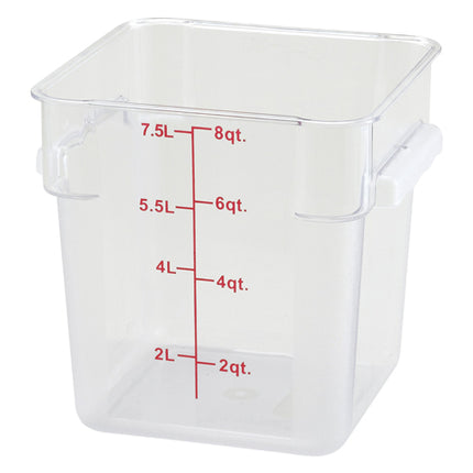 Winco PCSC-8C 8 Qt. Clear Square Polycarbonate Food Storage Container with Red Gradations