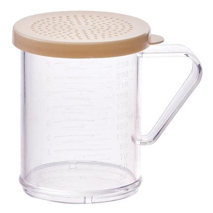 Winco PDG-10B 10 Oz. Clear Polycarbonate Dredge with Snap-On Beige Lid