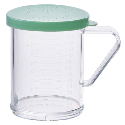 Winco PDG-10G 10 Oz. Clear Polycarbonate Dredge with Snap-On Green Lid