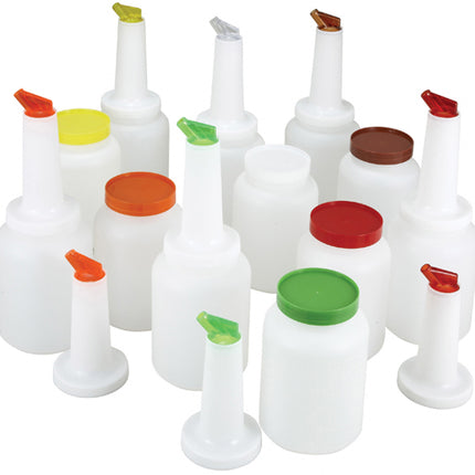 Winco PPB-2MX 2 Qt. White Pour Bottle Kit with Assorted Spouts and Caps