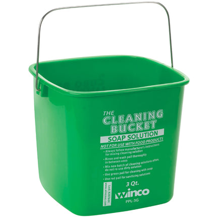 Winco PPL-3G Green Square Cleaning Bucket with Handle for Soap -  3 Qt.