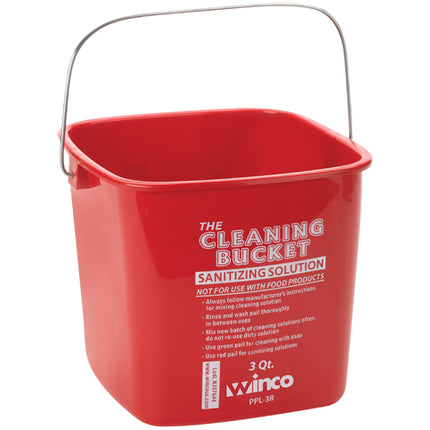 Winco PPL-3R Red Square Cleaning Bucket with Handle for Sanitizing - 3 Qt.