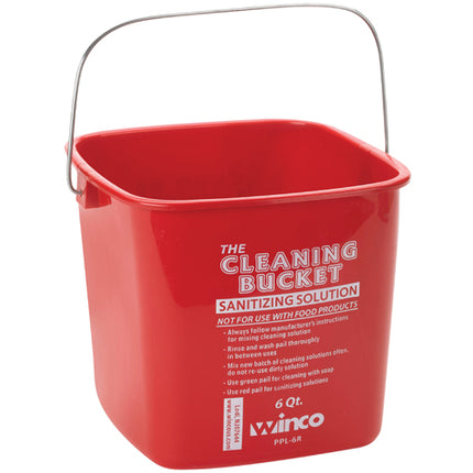 Winco PPL-6R Red Square Cleaning Bucket with Handle for Sanitizing - 6 Qt.