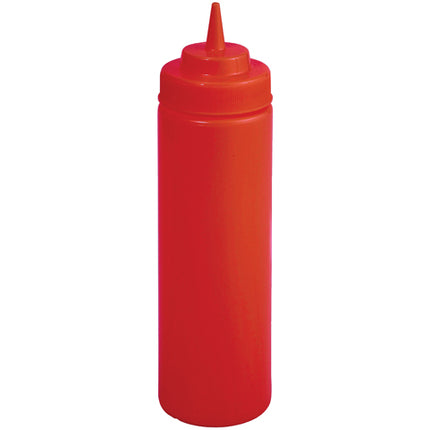 Winco PSW-12R 12 oz. Red Wide Mouth Squeeze Bottle - 6/Pack