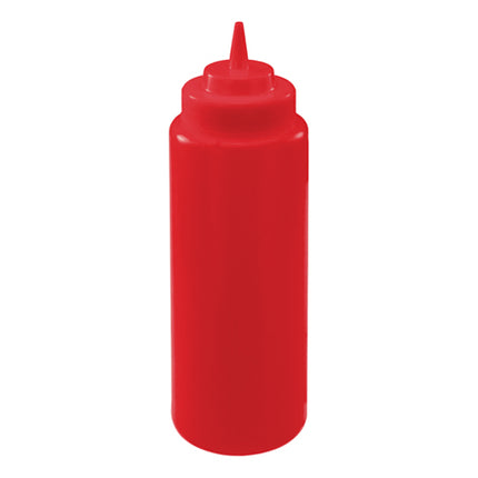 Winco PSW-32R 32 oz. Red Wide Mouth Squeeze Bottle - 6/Pack