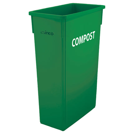 Winco PTC-23GRC Green Plastic Slender Trash Can with Compost Sign - 23 Gallon