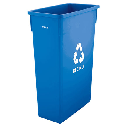 Winco PTC-23L Blue Plastic Slender Recycle Trash Can - 23 Gallon