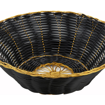 Winco PWBK-8R Round Black/Gold Polypropylene Woven Basket