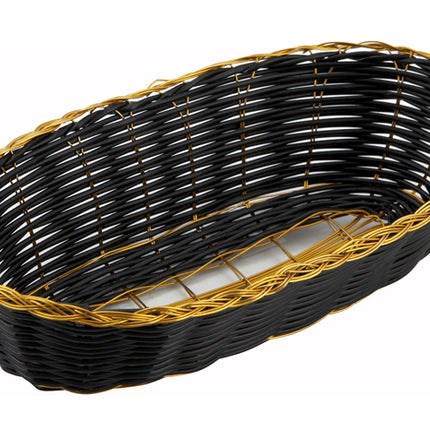 Winco PWBK-9B Oval Black/Gold Polypropylene Woven Basket