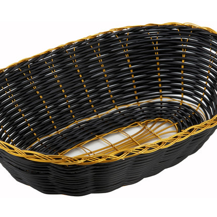 Winco PWBK-9V Oval Black/Gold Polypropylene Woven Basket