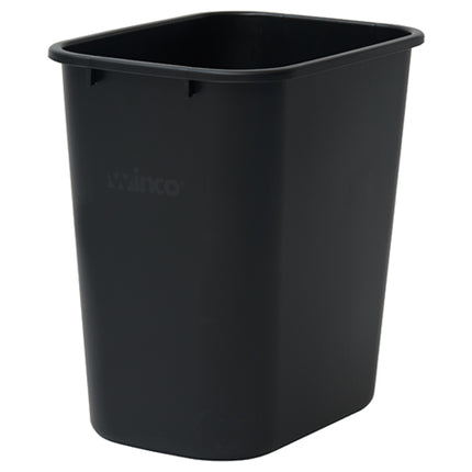 Winco PWR-28K Black Plastic Rectangular Trash Can - 28 Quart