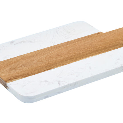 Winco SBMW-117 9" x 7" Marble and Wood Serving Board with 2-1/2" Handle